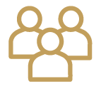 Gold outline icon of three person silhouettes representing collaboration within a Memphis corporate real estate team.
