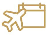 Gold line icon showing an airplane next to a calendar, symbolizing paid time off in Memphis corporate real estate.
