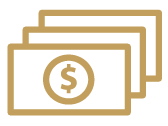 Gold outline icon of paper money and a dollar coin representing financial services for Memphis corporate real estate.