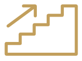 Gold line icon depicting a rising staircase with an upward arrow for Memphis corporate real estate career growth.